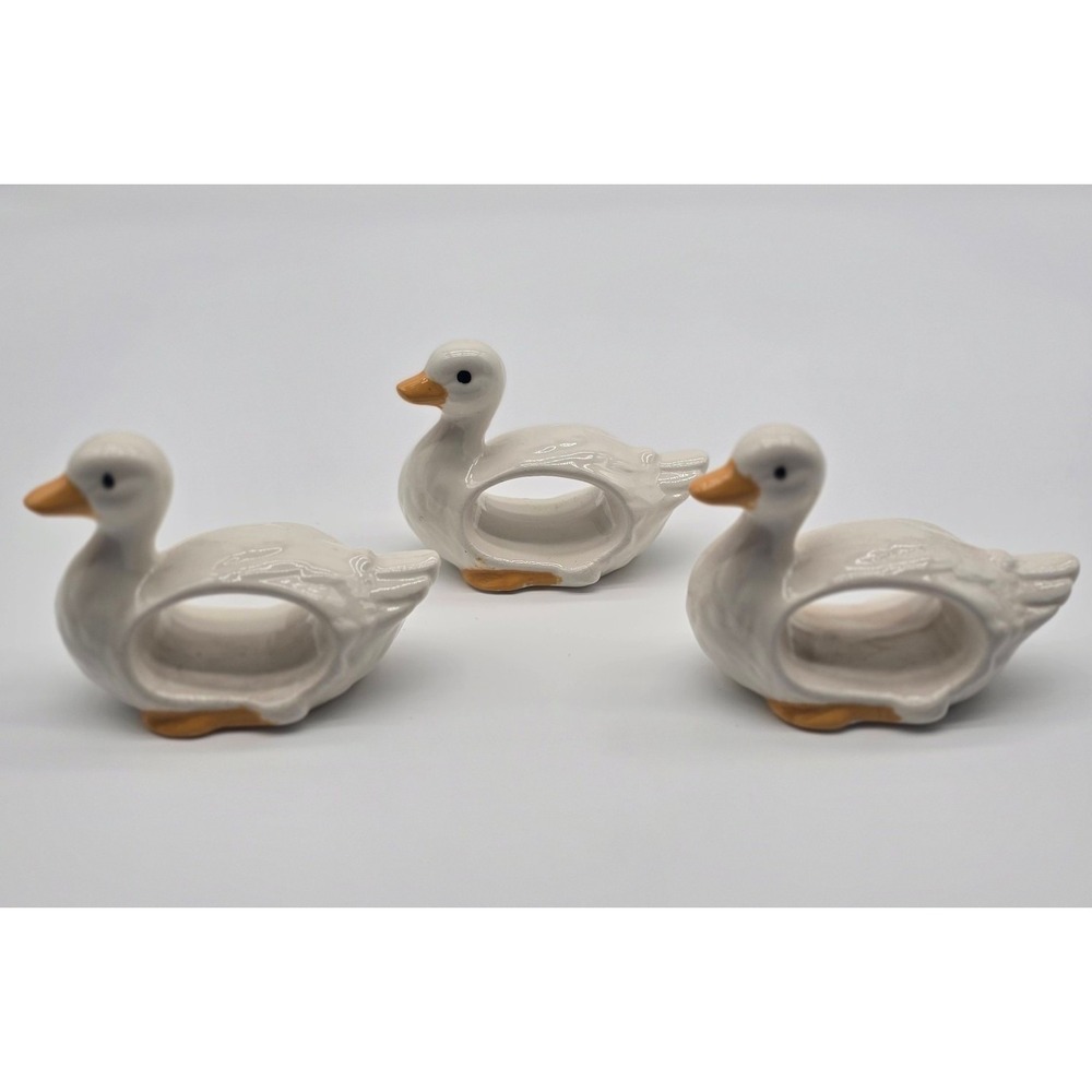 Vintage Handmade Duck Napkin Holders Glazed Ceramic Set of 3‎